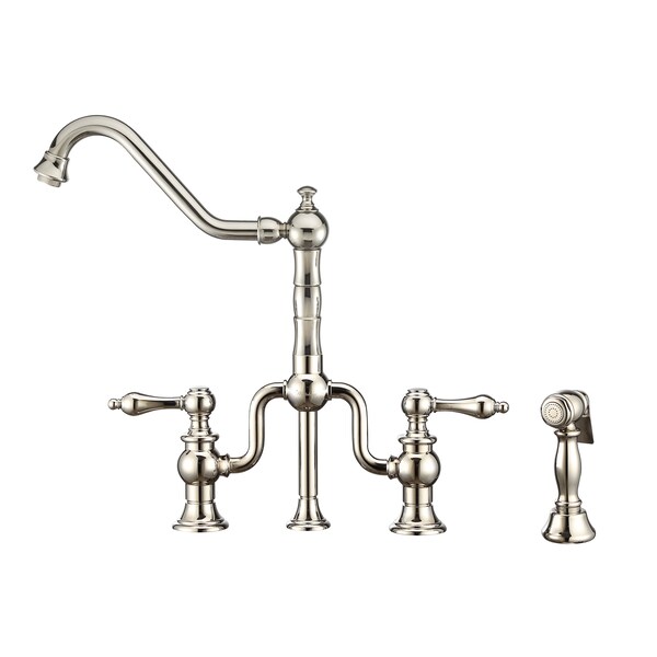 Whitehaus Bridge Faucet W/ Long Traditional Swivel Spout, Lvr Handles And Brass S WHTTSLV3-9771-NT-PN - main